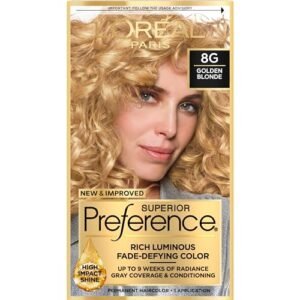 L’Oreal Paris Superior Preference Fade-Defying + Shine Permanent Hair Color, 8G Golden Blonde, Pack of 1, Hair Dye