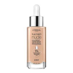 L’Oreal Paris True Match Nude Hyaluronic Tinted Serum Foundation with 1% Hyaluronic acid, Light 2-3, 1 fl. oz.