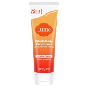 Lume Whole Body Deodorant – Invisible Cream Tube – 72 Hour Odor Control – Aluminum Free, Baking Soda Free, Skin Safe – 3.0 ounce (Clean Tangerine)