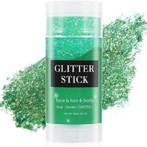 MEICOLY Green Body Glitter Stick,St.Patrick’s Day Accessories Emerald Green Face Glitter Makeup,Waterproof Mermaid Face Glitter Gel,Chunky Sparkly Body Glitter For Women,Saint Patricks Day Decorations