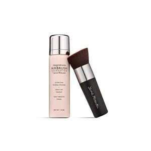 MagicMinerals AirBrush Foundation by Jerome Alexander – 2pc Set with Airbrush Foundation and Kabuki Brush – Spray Makeup with Anti-aging Ingredients for Smooth Radiant Skin (Light)