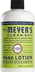 Mrs. Meyer’s Clean Day Hand Lotion, Long-Lasting, Non-Greasy Moisturizer, Cruelty Free Formula, Lemon Verbena Scent, 12 oz