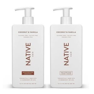 Native Shampoo and Conditioner Contain Naturally Derived Ingredients| All Hair Type Color & Treated From Fine to Dry Damaged, Sulfate & Dye Free – Coconut & Vanilla, 16.5 fl oz each (2 pack)