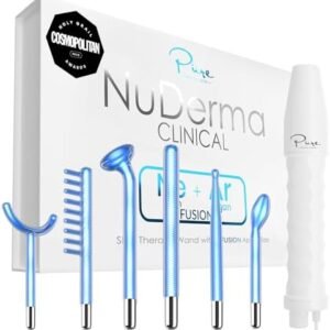 NuDerma Clinical Skin Therapy Wand – Portable Skin Therapy Machine w 6 Fusion Neon + Argon Wands – Anti Aging – Clarifying – Skin Tightening & Radiance – Wrinkle Reducing