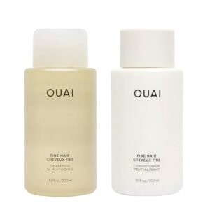 OUAI Fine Shampoo + Conditioner Set – Bring Fine Hair to the Next Level with Keratin & Biotin – Delivers Clean, Bouncy & Voluminous Hair – Free of Parabens, Sulfates & Phthalates – 10 fl oz Each