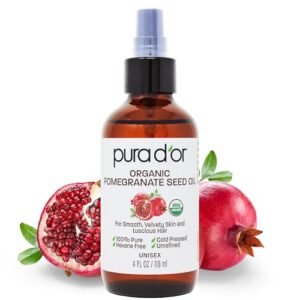 PURA D’OR 4 Oz Organic Pomegranate Oil – 100% Pure USDA Certified Premium Grade Cold Pressed Pomegranate Oil – Organic Body Oil For Hair, Face, & Skin – Hair Moisturizer Pure Cleansing Oil – Scar Oil