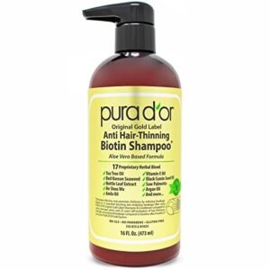 PURA D’OR Anti-Thinning Biotin Shampoo, Clinically Tested DHT Blocker for Thickening Color Treated Hair, Herbal Scent, 16oz