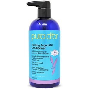 PURA D’OR Healing Argan Oil Conditioner (16oz) For Dry, Damaged, Frizzy Hair, w/Aloe Vera, Lavender, Vanilla, Coconut, Retinol & Vitamin E, Sulfate No, All Hair Types, Men Women (Packaging may vary)