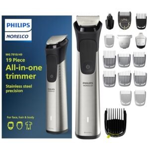 Philips Norelco Multigroom Series 7000, Mens Grooming Kit with Trimmer for Beard, Head, Hair, Body, Groin, and Face – NO Blade Oil Needed, MG7910/49