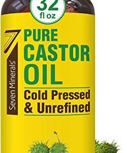 Pure Cold Pressed Castor Oil – Big 32 fl oz Bottle – Unrefined & Hexane Free – 100% Pure Castor Oil for Hair Growth, Thicker Eyelashes & Eyebrows, Dry Skin, Healing, Hair Care, Joint and Muscle Pain