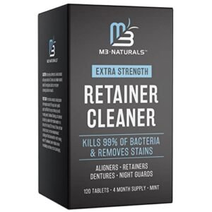 Retainer Cleanser Tablets Invisalign Cleaner FSA HSA Approved Remove Odors Discoloration Stains and Plaque 4 Month Supply Denture Cleansers Retainers Mouth Guards Denture Bath Mint by M3 Naturals