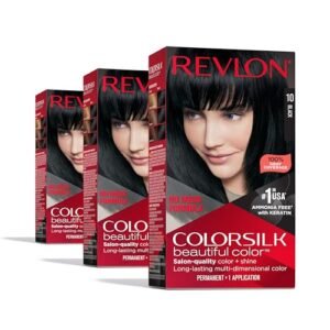 Revlon Permanent Hair Color, Permanent Black Hair Dye, Colorsilk with 100% Gray Coverage, Ammonia-Free, Keratin and Amino Acids, Black Shades (Pack of 3)