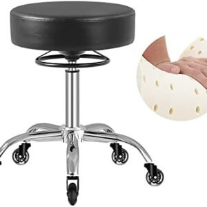 Rolling Stool with Wheels 400lbs Weight Capacity,Heavy Duty Lash Chair Adjustable for Tatoo Lab Massage Salon Spa Drafting Nail Teach,360 Swivel,Leather,Thick Seat Padding (Black)