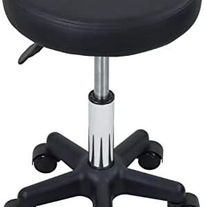 Round Rolling Stool Height Adjustable Stool with Wheels for Spa Salon Massage Black