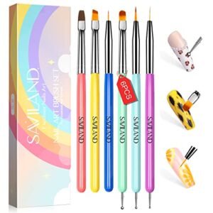 Saviland 6PCS Nail Art Brushes Set – Multifunctional Nail Brushes for Nail Art Nail Design Brush Gel Nail Brush for Nail Extension Nail Art Liner Brush 3 Sizes Dotting Tools for DIY