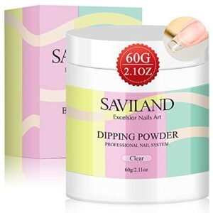 Saviland Clear Dip Powder – 2.1oz Dipping Powder Dip Nail Powder for French Nail Art Starter Manicure, Strengthen Nail, Easy for Nail Beginners to Use No Nail Lamp Needed, Best Gifts for Women