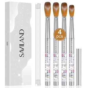 Saviland Kolinsky Acrylic Nail Brush Set – 4PCS Professional Acrylic Nail Brushes for Acrylic Application, Size 6/10/12/14 Acrylic Powder Brushes for Acrylic Nails Extension & 3D Nail Carving