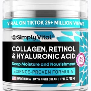 SimplyVital Face Moisturizer Collagen Cream – Anti Aging Neck and Décolleté – Made in USA Day & Night Face Cream – Moisturizing, Lifting & Recovery – 1.7oz