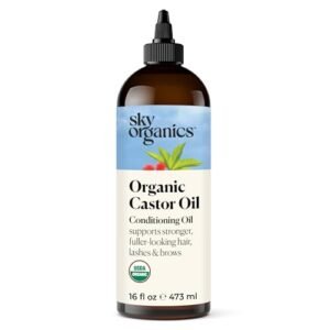 Sky Organics Organic Castor Oil (16 oz) USDA Certified Organic, 100% Pure, Cold Pressed, Hexane Free, Boost Hair Growth, Use with Castor Oil Pack