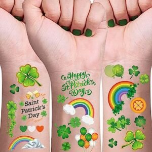 St Patricks Day Accessories Temporary Tattoos 10 Sheets,Saint Patricks Day Accessories Green Shamrock Irish Waterproof Clover Tattoo Stickers for Women Men,St Patricks Day Decor Party Favor Supplies