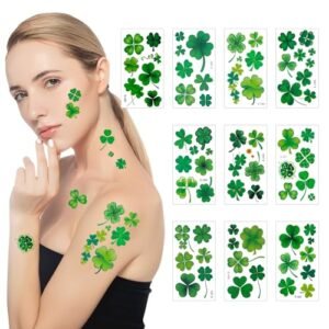 St Patricks Day Tattoos, St Patrick’s Day Shamrock Temporary Tattoo St. Patrick’s Day Shamrock Face Stickers, Waterproof Saint Patricks Day Clover Tattoos Art Make up Deco Irish Party Favors