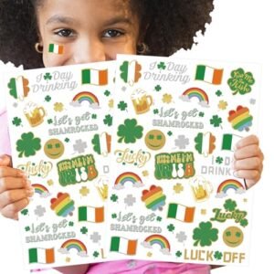 St Patricks Day Temporary Tattoos 56 Glitter Styles Shamrock Suppiles Kiss Me I’m Irish Party Favor St Patty’s Day Accessories