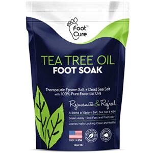 Tea Tree Oil Foot Soak with Epsom Salt – For Toenail Repair, Athletes Foot, Softens Calluses, Soothes Sore & Tired Feet, Nail Discoloration, odor Scent, Spa Pedicure Care – Made in USA 16 oz