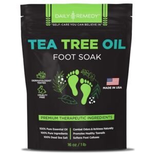 Tea Tree Oil Foot Soak with Epsom Salt – Made in USA – for Toenail Athletes Foot, Stubborn Foot Odor Scent, Softens Calluses & Soothes Sore Tired Feet – 16 Ounces