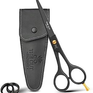 The Cut Factory- Hair Scissors and Barber Scissors Professional- 6.5 Inches Finest Stainless Steel Hair Cutting Scissors with Smooth Serrated Edge Blades -Use for Salon & Personal Use (Black)