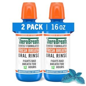 TheraBreath Fresh Breath Mouthwash, Icy Mint Flavor, Alcohol-Free, 16 Fl Oz (Pack of 2)