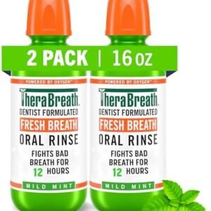 TheraBreath Fresh Breath Mouthwash, Mild Mint Flavor, Alcohol-Free, 16 Fl Oz (2-Pack)