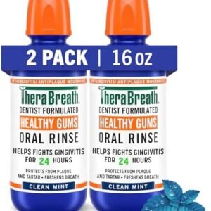 TheraBreath Healthy Gums Mouthwash, Clean Mint, Antigingivitis, Dentist Formulated, 16 Fl Oz (2-Pack)