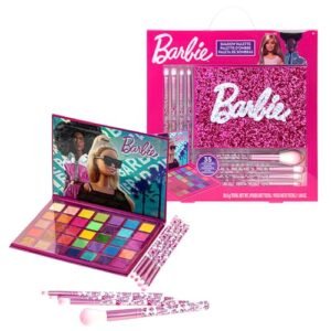 Townley Girl Barbie 35-Well Eyeshadow Palette, Shimmery and Opaque Colors, Pigmented Blendable, 8 Application Brushes Non-Toxic 8+, Perfect for Parties, Sleepovers & Makeovers