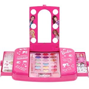 Townley Girl Barbie Beauty Vanity Set with Light-Up Mirror | Includes Lip Gloss, Eye Shadow, Brushes, Nail Polish, Accessories, and More! |Ages 3+ | Perfect for Parties, Sleepovers, and Makeovers