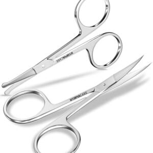 Utopia Care Curved and Rounded Facial Hair Scissors for Men – Mustache, Nose, Beard, Eyebrows, Eyelashes and Ear Hair Cutting Scissors – Professional Stainless Steel Trimming Scissors – Silver