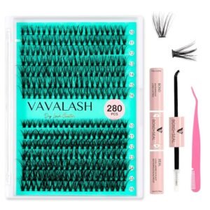 VAVALASH DIY Lash Extension Kit 280 Clusters Individual Lashes Kit 30D 40D 0.07D-10-16mm Lash Clusters, Lash Bond and Seal, Lash Tweezer for DIY Eyelash Extension at Home（Kit-30D+40D-0.07D-10-16MIX）