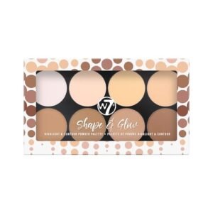 W7 Shape & Glow Highlight & Contour Powder Palette – Professional 8 Shade Face Makeup Palette