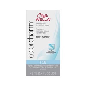 WELLA Color Charm Hair Toner, Neutralize Brass With Liquifuse Technology, T18 Lightest Ash Blonde, 1.4 oz