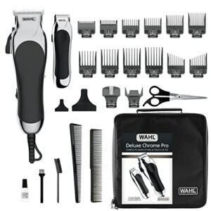 Wahl Clipper USA Deluxe Corded Chrome Pro, Complete Hair and Trimming Kit, Includes Corded Clipper, Cordless Battery Trimmer, and Styling Shears, for a Cut Every Time – Model 79524-5201M