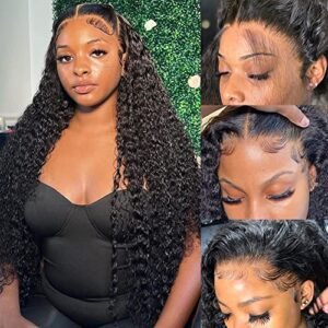 bangjazz 13×4 Deep Wave Lace Front Wigs Human Hair 180% Density Deep Wave Frontal Wigs Human Hair HD Lace 26 Inch Curly Wigs for Black Women Pre Plucked with Baby Hair Curly Lace Front Wig Human Hair