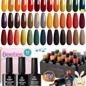 beetles Gel Polish Nail Set 20 Colors Cozy Campfire Collection Orange Yellow Green Brown Gel Polish Set Soak Off Uv Lamp Need Base Glossy & Matte Top Coat Manicure Kit for Girls Women Gift