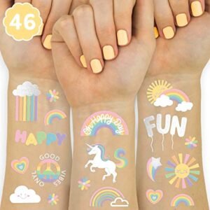 xo, Fetti Rainbow Temporary Tattoos – 46 Glitter Styles | Unicorn Birthday Party Supplies, Oh Happy Day Baby Shower, Magical Party Favors