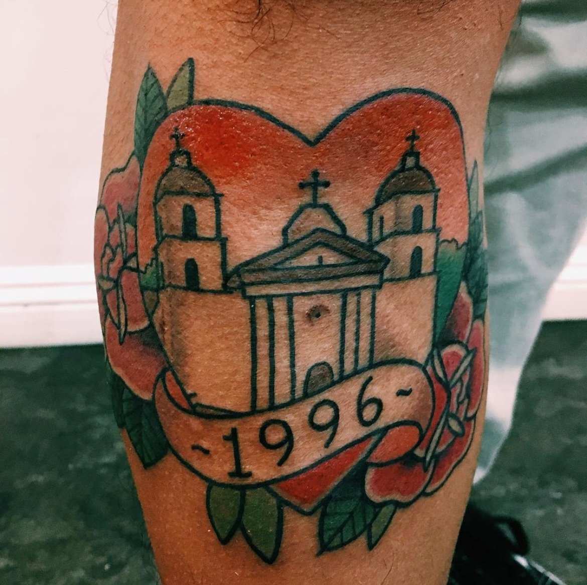 Santa Barbara Mission Leg Tattoo