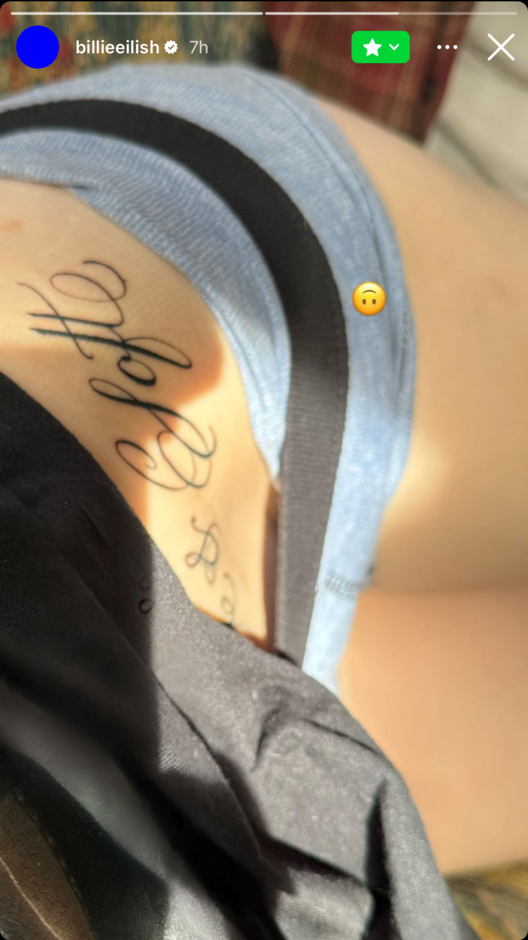 Check out Billie Eilish’s new lower stomach tattoo on Close Friends!